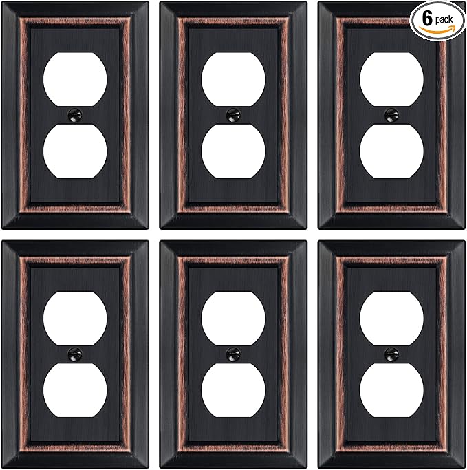 Metal Wall Plate for Electrical Outlets, Decorative Aged Bronze Switch Plates Outlet Cover, Light Switch Cover Plate, 1-Gang Wall Plates (Duplex Outlet, 6 Pack)