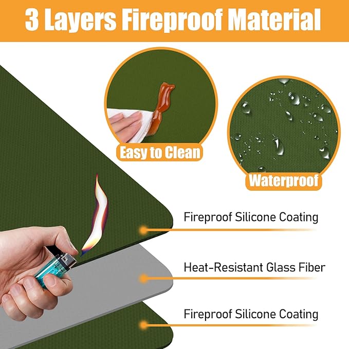 Green 24x36 Inchs Heat Resistant Mat for Outdoor Grill Table,Fireproof Under Blackstone Griddle BBQ Mat,Air Fryer Mat,Indoor Fireplace Mat, Protect Your Table and Outdoor Grill Table（0.04in Thickness）
