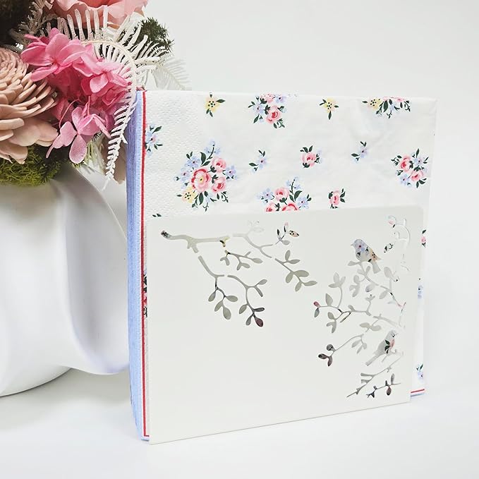 Mango Steam Tabletop Napkin/Tissue & Letter Holder for Home, Kitchen, Restaurants (Songbird, White)