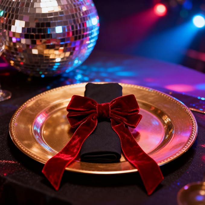 Bow Napkin Rings Set of 6 Luxury Soft Burgundy Velvet Napkin Holders, Elegant Bow Design for Christmas Holiday Dinner Wedding Party Table Decor