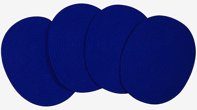 Braided Placemats Set of 4 Cotton Fabric Oval Table Mats Non Slip Washable 16 * 12 inch Oval Place Mats, 4 Pack Blue Rope Woven Placemats