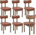 Brown Dining Chairs Set of 6, Mid Century Modern Leather Dining Room Chairs with Curved Back, Armless Kitchen Chairs for Living Room/Restaurant/Balcony/Bedroom/Home Desk/Task