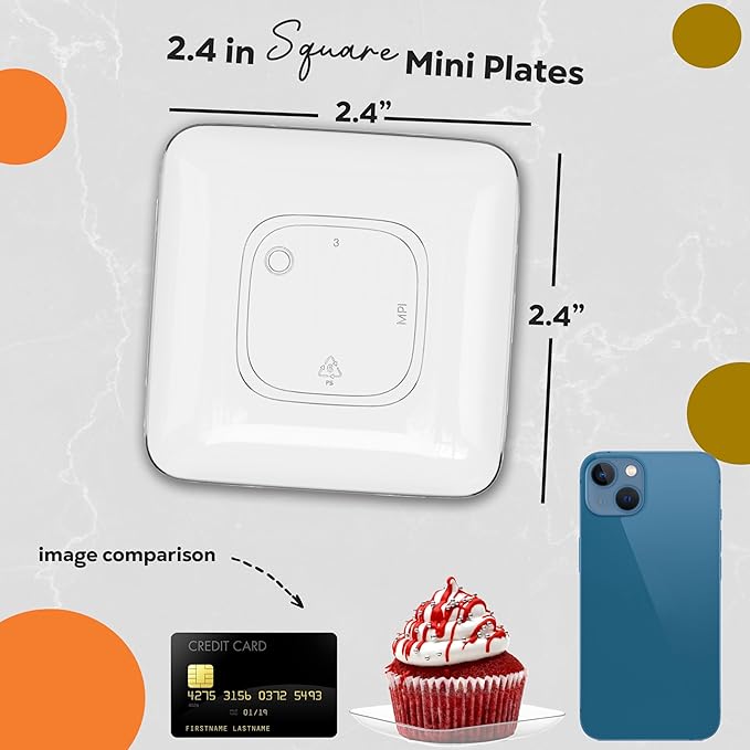 Exquisite Tiny Mini Dessert Plates - 120 Pack 2.4 In. x 2.4 In. Clear Disposable Appetizer Plates - Small Plastic BPA Free for Weddings