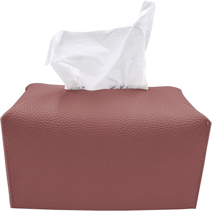 Carrotez Tissue Box Cover, [Refined] Modern PU Leather Rectangular Tissue Box Holder - Decorative Holder/Organizer for Bathroom Vanity Countertop, Night Stands, Office Desk 9.5"X5"X5" - Dry Rose