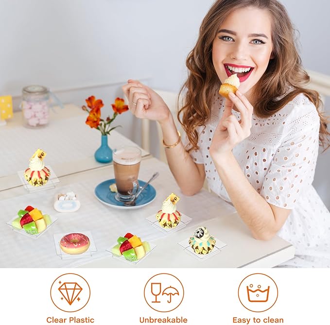300 Pieces Mini Square Dessert Plates 2.5 x 2.5 Inch Disposable Appetizer Plates Small Clear Plastic Dish for Dessert Salad Appetizer Sauces Tastings Cake Wedding Party Serving (Clear)