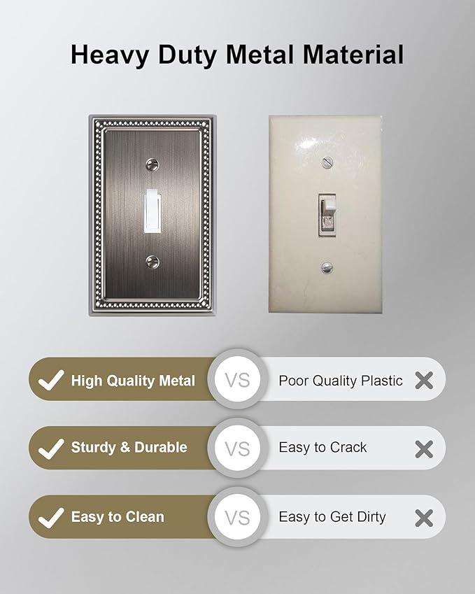 2-Pack Single Toggle Light Switch Cover Plate, Pearls Decorative Switch Plate Covers, Silver 1 Gang Metal Wall Plate, Corrosion Resistant