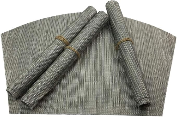 Red-A Woven Vinyl Placemats for Dining Table Durable Heat Resistant Washable Placemats for Round Table Wedge Shaped Placemats Set of 4,Silver Gray
