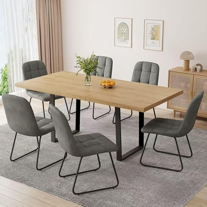 ZckyCine 67" Expandable Oak Dining Table Set – Modern 7-Piece Dining Room Furniture Set with 6 Padded Chairs, Space-Saving Luxury Design, Easy to Assemble, Ideal for Home, Apartment, or Restaurant