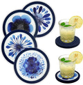 Indigo Floral Non-Slip Silicone Coasters, 4-Pack Double-Sided Absorbent Cup Mats for Hot & Cold Drinks, Scratch & Water Ring Protection for Wood Tables, Home Office Bar Use (4PC)