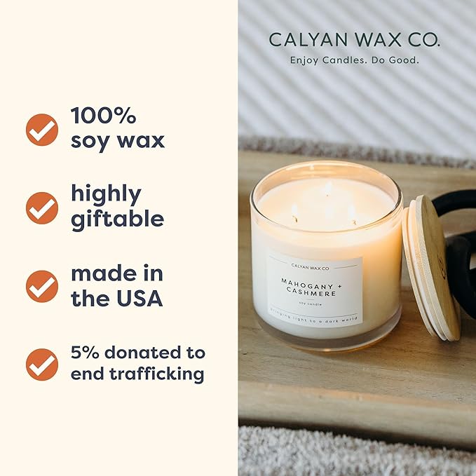 Calyan Wax Co. Evergreen & Eucalyptus 3 Wick Scented Candle - 43 Hour Burn - Luxury 3 Wick Soy Candles - Non Toxic Soy Wax Candles - Long Lasting Large Glass Jar Candle for Home - 14.9oz