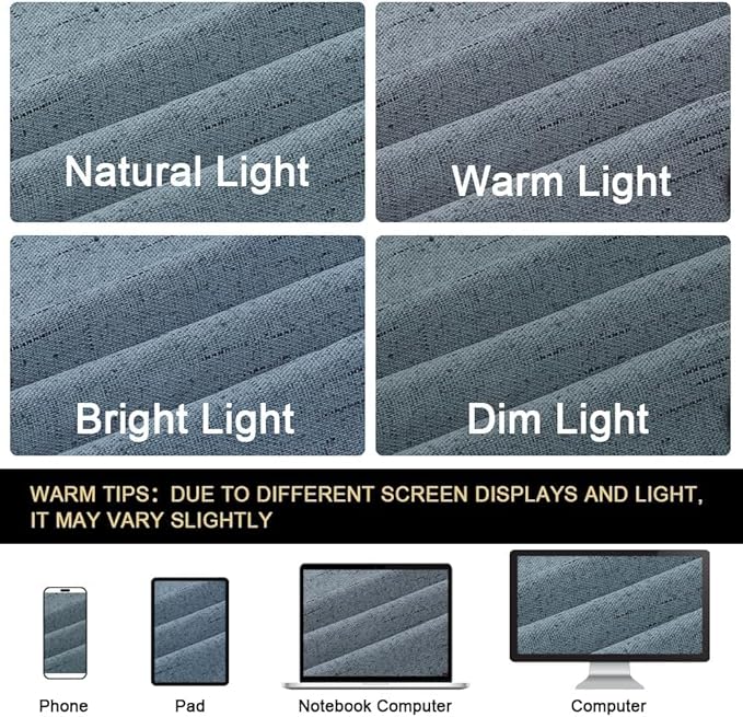 PrinceDeco 100% Blackout Linen Textured Curtains for Bedroom Linen Blackout Curtains 90 Inches Length 2 Panels Set Noice Reducing Soundproof Window Treatment Drapes with White Liner,Stone Blue