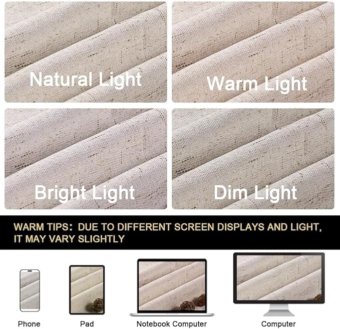 PrinceDeco Linen 100% Blackout Curtains for Bedroom/Living Room Natural Colored Drapes Extra Long Curtains 102 Inch Long for Thermal Insulated Window Curtain Panels Linen Look Fabric with White Liner