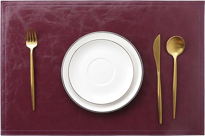 Waterproof PU Placemats, Faux Leather Dining Table Mat, Set of 6, Easy to Wipe Off Scrub Vinyl Mat, Heat & Stain Resistant for Office Conference Table, Home Decor