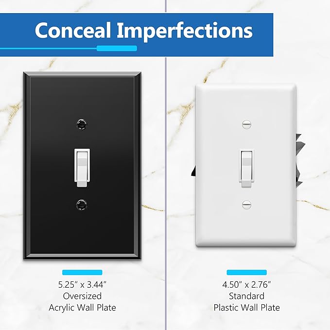 LIDER Toggle Switch Acrylic Wall Plate, Mirrored Light Switch Plate, Plexiglass Switch Cover, Mirror-like Reflective Finish, Modern Upgrade, Oversized 1-Gang 5.25" x 3.44", Black
