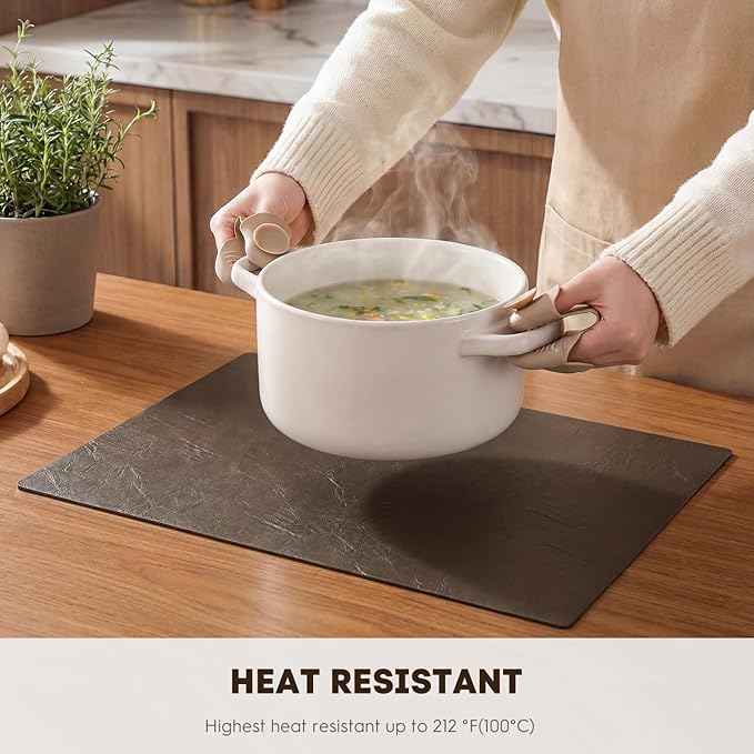 Artoid Mode Coffee Faux Leather Placemats Set of 4, 12x18 Inch Waterproof Wipeable Heat Resistant Vinyl Place Mats, Reversible Table Mats for Kitchen Dining Decor