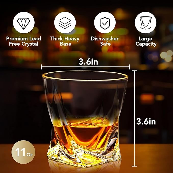Crystal Whiskey Glass Set of 5 - Old Fashioned Bourbon Glasses, Perfect for Scotch and Cocktails (Style 2,5pcs)