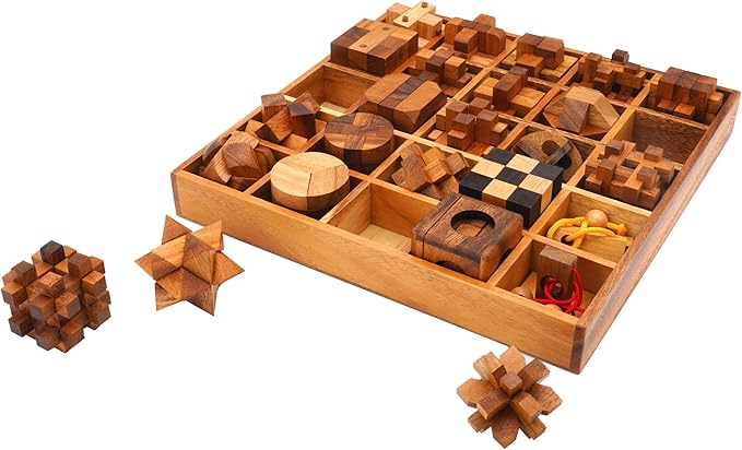 BSIRI 25 in 1 Wooden Brain Teaser Puzzles for Adults and Teens or Kids Interlocking 3D Mini Wood Mind Games Hand and Mind Puzzle Teasers Assembly & Disentanglement Set Toys Coffee Table Games Gift