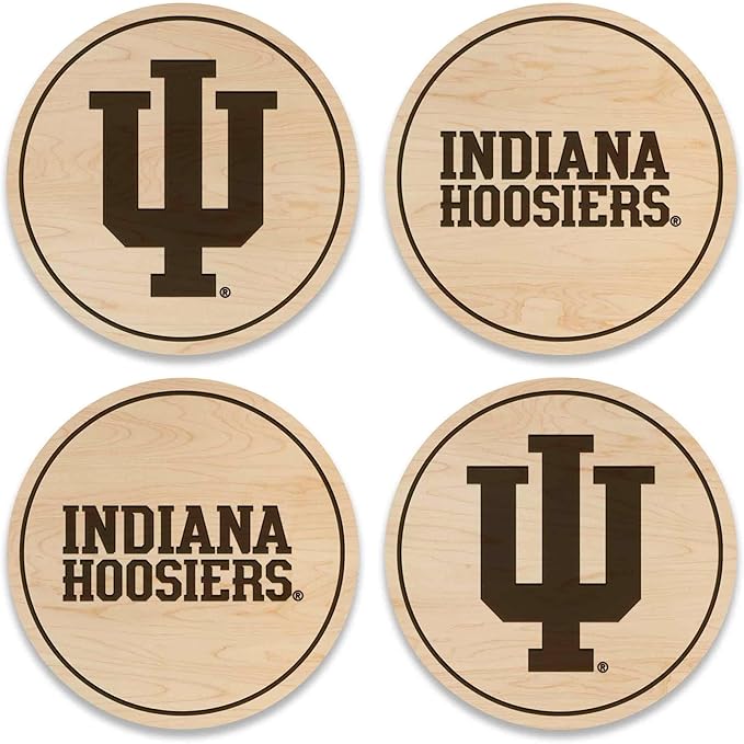 LazerEdge Indiana Hoosiers Wooden Coaster Set - Maple Wood - Officially Licensed Product - 4-Pack