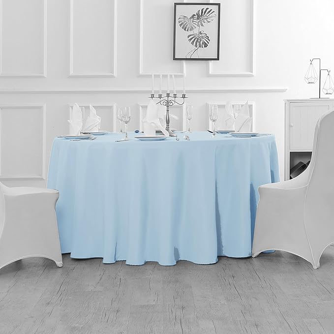 Fokitut 6 Pack Round Tablecloth, 90 Inch, Stain Resistant and Wrinkle Polyester Table Cloth, Fabric Table Cover for Kitchen Dining, Wedding, Party, Holiday Dinner-Blue Mist