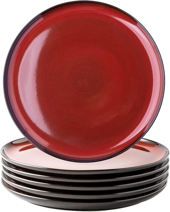 LERATO Ceramic Dinner Plates Set of 6, 10.5 Inch Reactive Glaze Porcelain Plates, Modern Shape Dinnerware Dishes Set for Kitchen,Oven& Microwave & Dishwasher Safe, Scratch Resistant