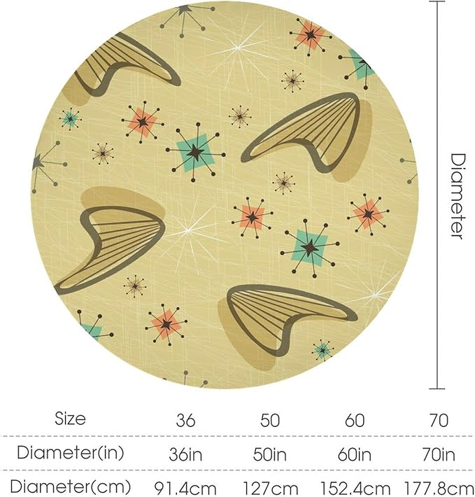 Mid Century Round Tablecloth, Retro Abstract Atomic Boho Geometric Art Printed Tablecloth for Home Party Dining Room Kitchen Decor 50Inch(127cm)