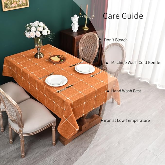 Zobesta Linen Table Cloth Rectangle Tables 60 x 120 Inch, Cotton Linen Burnt Orange Tablecloth Washable Farmhouse Soft Fall Tablecloth for Outdoor, Party, Holiday, Picnic, Dining