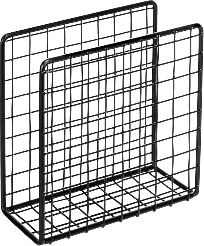 Metal Standing Napkin Holder with Wire Grid Design, Upright Dining Table Cocktail Napkin Holder