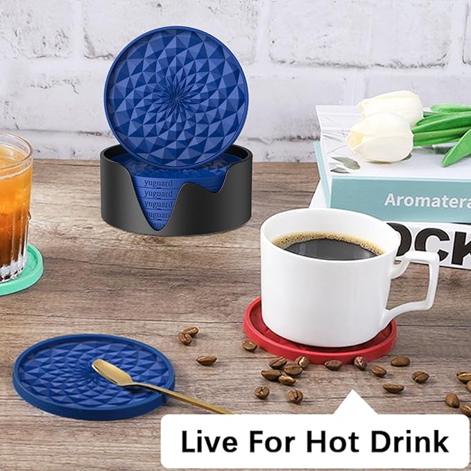 Coasters [6 Pack] with Holders Drink Silicone Coasters, Table Cup Mat, for Hot or Cold Drinks Thickened, Non-Slip, Non-Stick, Deep Tray Grey