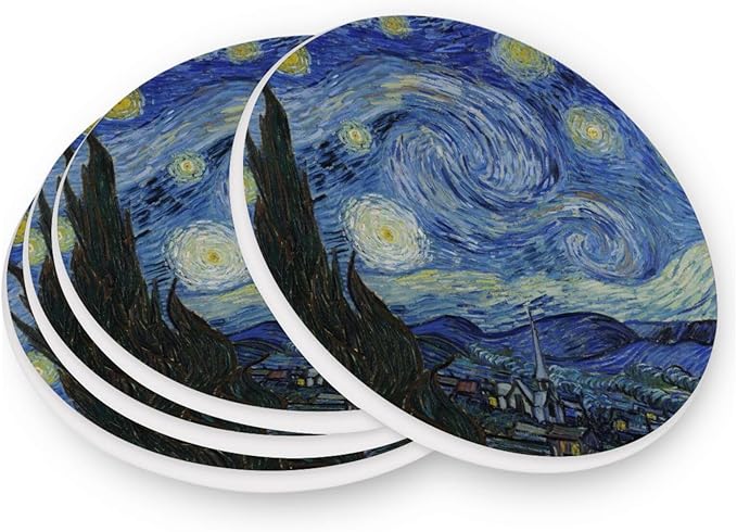 Coasters for Drinks Coaster Drink Set Decorative Coffee Table Desk Cup Mat Spring Cute Cork Bar Backing Round Home Decor Starry Night03