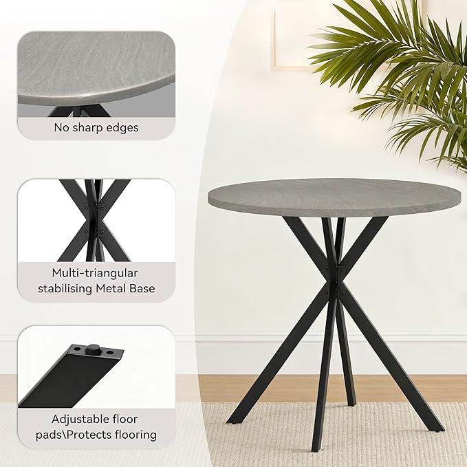 31.5" Round Dining Table Chairs Set for 2, Small Dining Table Chairs Set Space-Saving, Small Dinette Sets for 2 for Kitchen Dining Room Apartment(Gray Table + Beige Chairs)