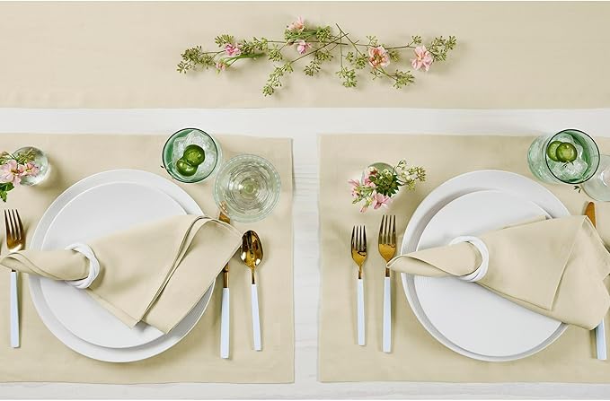 Solino Home Linen Cloth Placemats Set of 4 - 100% Pure Linen Birch Placemats 14 x 19 Inch for Spring, Easter - Fete