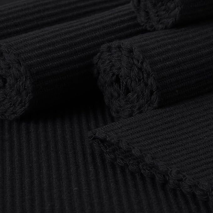 Encasa XO Dining Placemat Set of 6 | Solid Black Color | Fine Ribbed Cotton Table mat | Size 19x13 in | Machine Washable