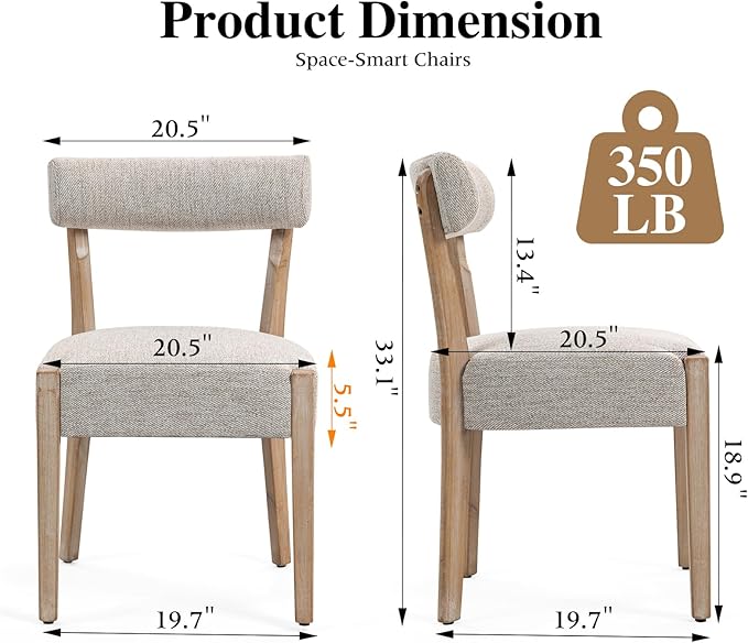 Dining Chairs,8 Pack Mid-Century Modern Wooden Kitchen Chairs with Linen Upholstery - Low-Back Woven Design for Kitchen & Dining Room,Oatmeal Fabric