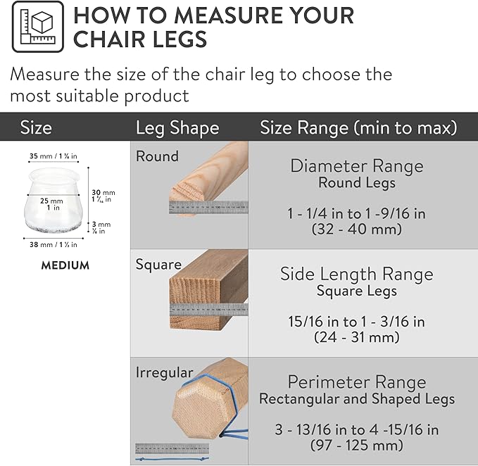 Aneaseit Chair Leg Floor Protectors - 16 pcs Crystal Clear - Felt Bottom Silicone Pads for Hardwood Floors & Furniture Feet - Rubber Caps for Chairs - Medium