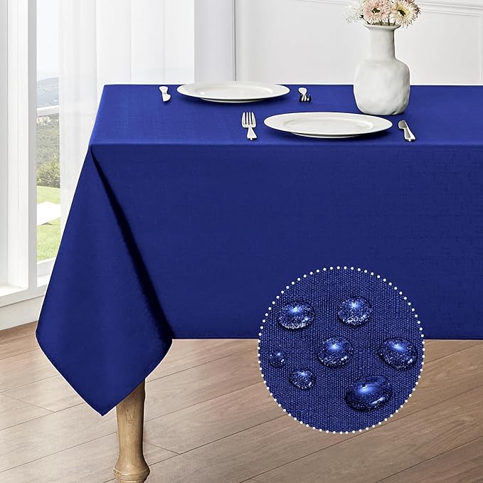 Rectangle Tablecloth Waterproof 52x70 inch Linen Textured Table Cloth Stain and Wrinkle Resistant Washable, Decorative Fabric Table Cover for Dining, Party and Camping, Royal Blue