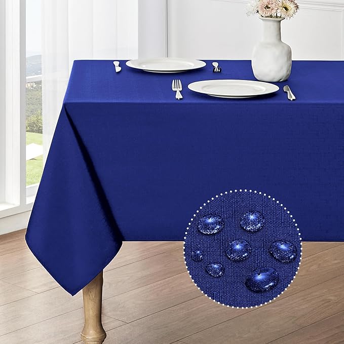 Rectangle Tablecloth Waterproof 60x144 inch Linen Textured Table Cloth Stain and Wrinkle Resistant Washable, Decorative Fabric Table Cover for Dining, Party and Camping, Royal Blue