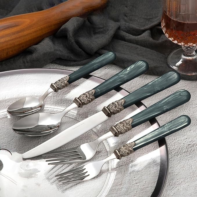 20 pieces 18/10 Stainless Steel Silverware Sets With Deep Grey Handle,Vintage Cutlery Sets,Sliverware set Service for 4,Dishware Safe (20, Deep Grey)