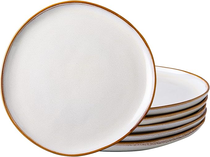 AmorArc Ceramic Dinner Plates Set of 6, 10.5 Inch Handmade Reactive Glaze Stoneware Plates,Large Rustic Shape Dinnerware Dish Set for Kitchen, Microwave & Dishwasher Safe,Scratch Resistant-Pearl White