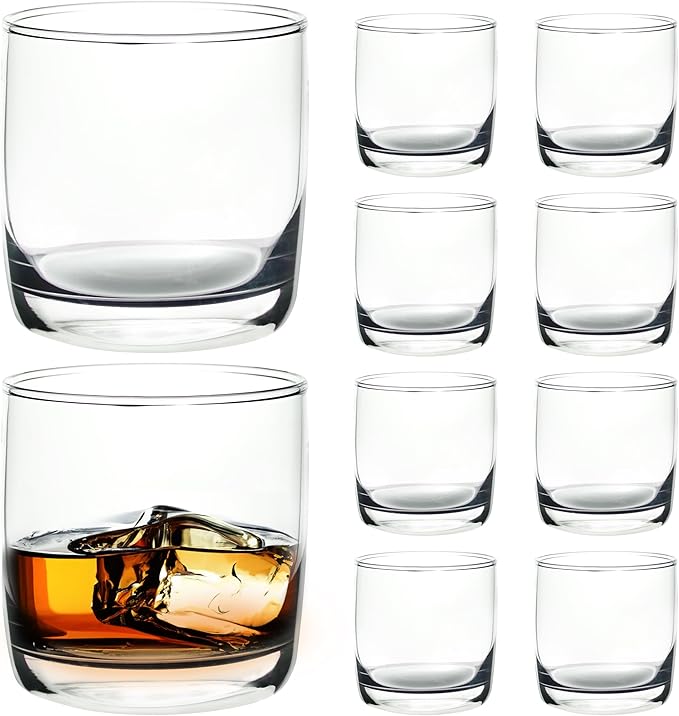 DISCOUNT PROMOS Whiskey Glasses 10 oz Set of 10, Bulk Pack - Heavy Base Old Fashioned Glass, Perfect for Scotch, Bourbon, Whiskey, Cocktail - Clear Bottom Color