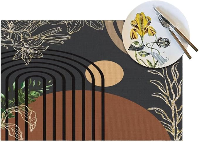 Abstract Black Mid Century Placemats Minimalist Aesthetic Modern Contemporary Artistic Washable Place Mats 12x18Inch for Dining Kitchen Farmhouse Decor 6 PCS