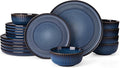 Famiware Starlight Plates and Bowls Dishes Set of 6 (18 Pieces), Ribbed Textured Stoneware Dinnerware Sets- Dishwasher & Microwave Safe, Chip & Scratch Resistant, Starry Blue