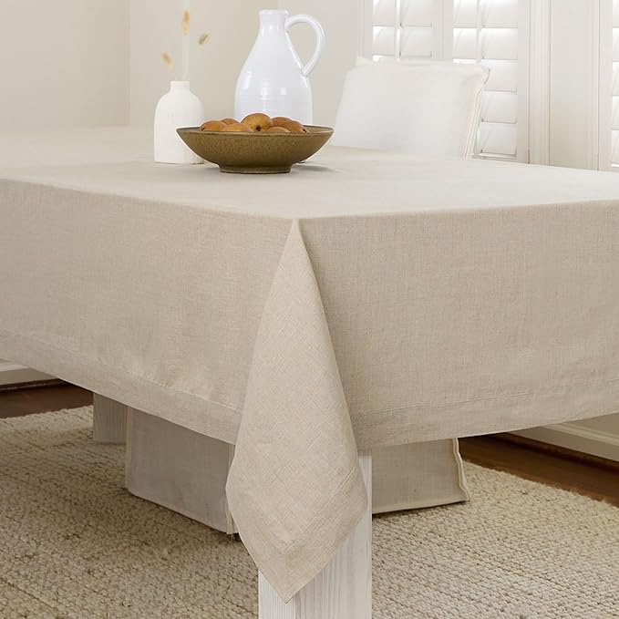Solino Home Natural Linen Tablecloth 60 x 156 Inch - 100% Pure Linen Table Cloth for Rectangle Tables - Fete, Machine Washable Tablecloth for Spring, Easter