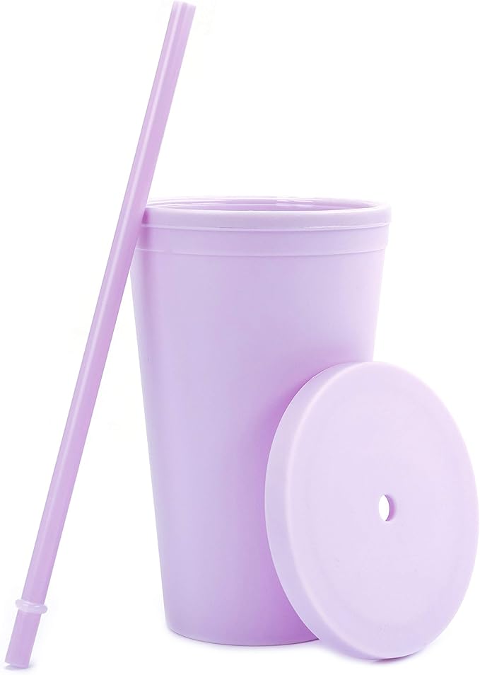 STRATA CUPS 16 Oz Tumbler with Lid and Straw (12 pack) - Pastel Lilac Colored Cups, Double Wall Matte Acrylic Tumblers with Lids and Straws Cleaner! Vinyl Customizable DIY Gifts for Event and Parties