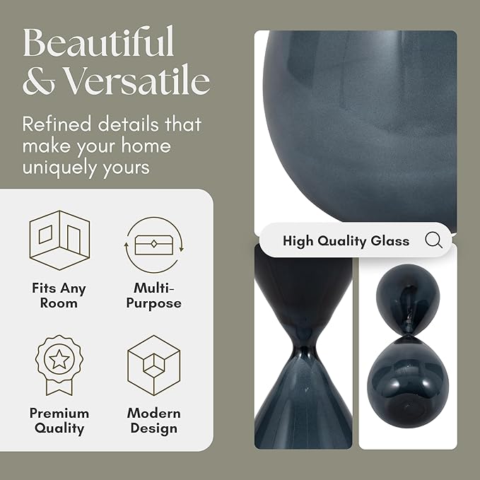 Sahini Navy Hourglass Decorative Object – Small Glass Teardrop Silhouette Modern Home Decor Accent – Shelf Styling & Coffee Table Decor for Office & Living Room – 20", Blue
