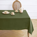 Solino Home Olive Linen Tablecloth 60 x 120 Inch - 100% Pure Linen Hemstitch Table Cloth for Rectangle Tables - Classic Hemstitch, Machine Washable Tablecloth for St Patricks Day