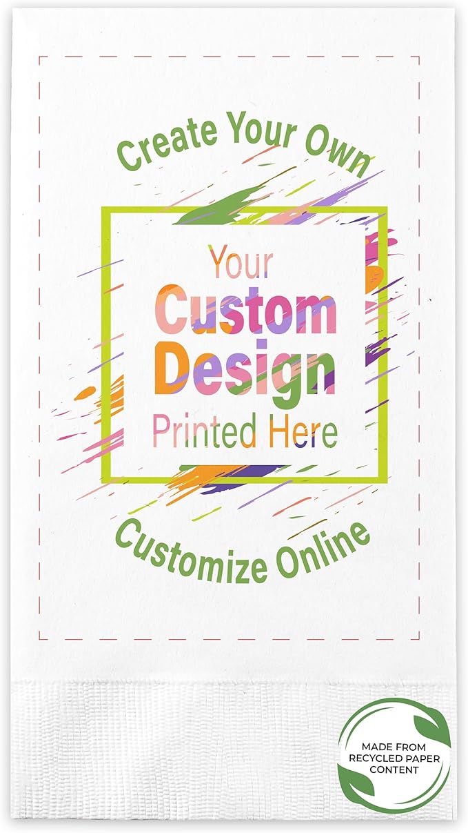 Custom Guest Towel/Dinner Napkins - Personalized Recycled Paper Content Napkins - Eco-friendly & Full-Color Digital Printed - Events & Celebrations - Pack of 50 - Coin Edge Embossed, 8"x 4.5"