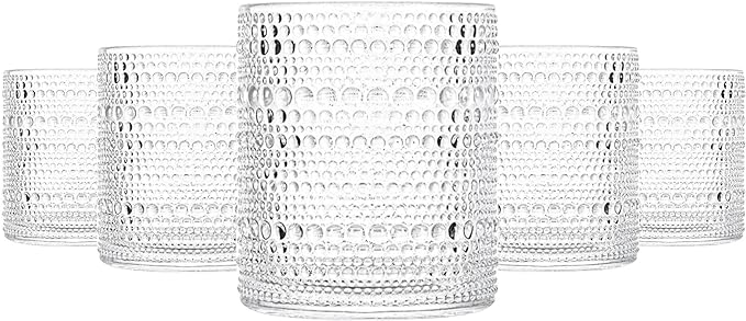 Glassware Set of 6, 13 OZ/390ml Hobnail Kitchen Glassware, Embossed Vintage Glass for Water, Cocktail, Soda, Beverage, Juice