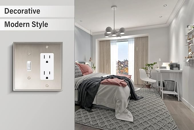 Henne Bery Soft Modern Decorative Wall Plate Switch Plate Outlet Cover (Toggle/Decorator, Satin Nickel)