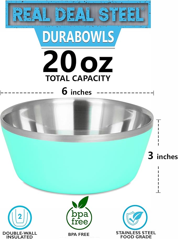 Stainless Steel Insulated Bowls for Kids and Adults - Set of 4-20 Oz Double Wall Metal Bowls for Ice Cream, Soup, Cereal, Snack, Rice Dish, Camping (Assorted 2 (Navy, Green, Teal Blue, Coral))