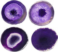 Agate Coaster Set of 4, 3.5-4" Natural Geode Stone Coasters for Drinks Coffee Table Decor Agate Slices Glass Cups Holder for Home Guest Room Housewarming Birthday Gift (Purple)